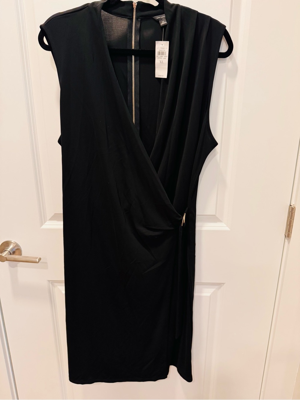 Ann Taylor Black Sleeveless Faux-Wrap Dress